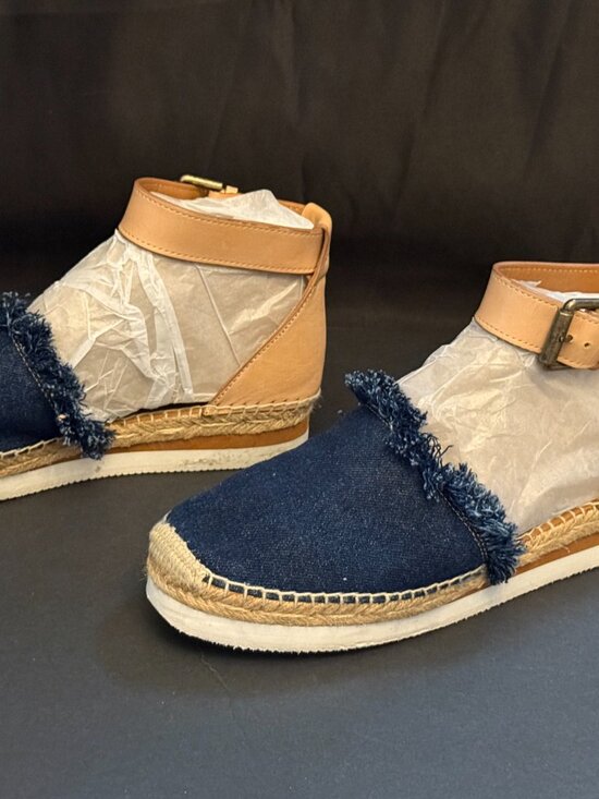 See By Chloe Shoes - Authentic See by Chloé Denim Frayed Wedge Sandals (8)